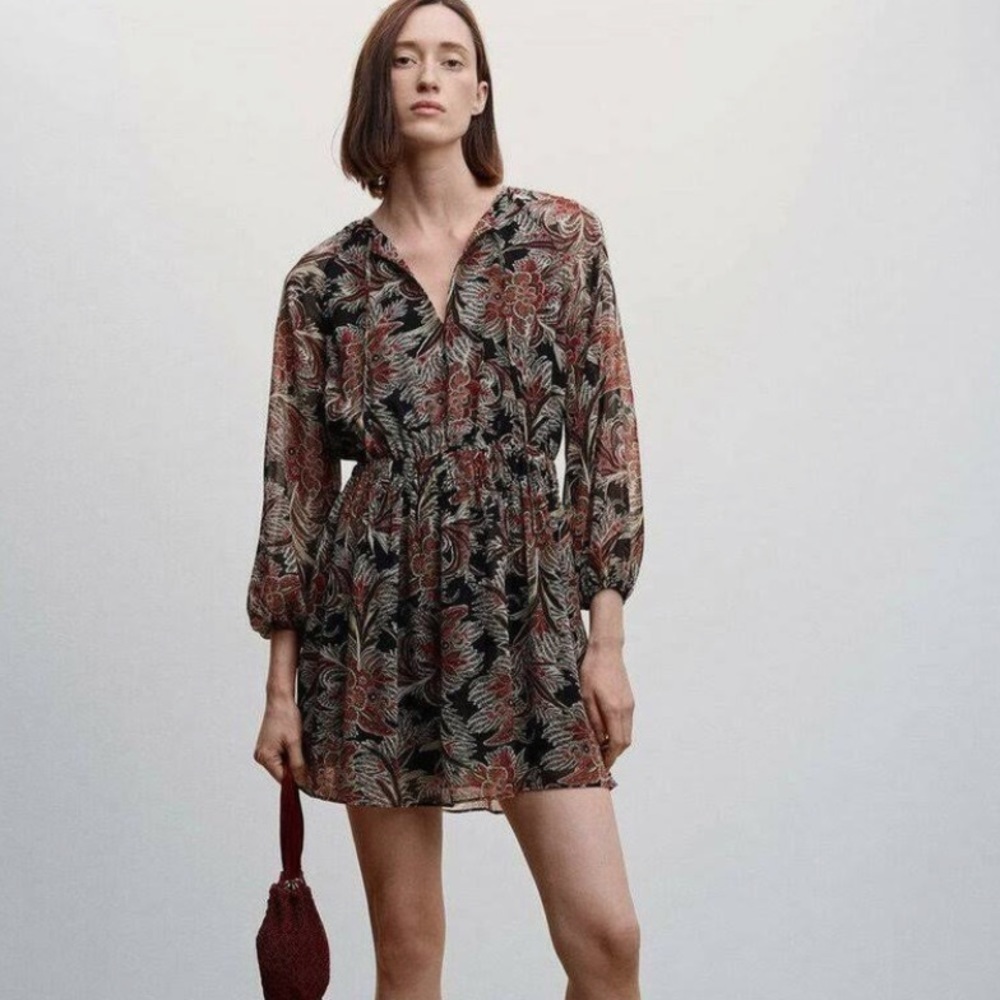 NWT Mango floral chiffon long sleeve mini dress